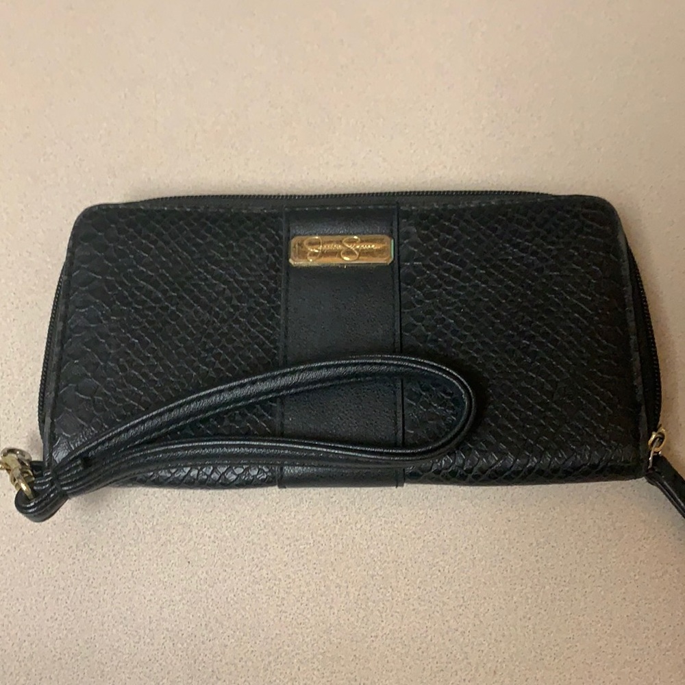 Jessica Simpson Black Python Clutch Wristlet Wall… - image 1